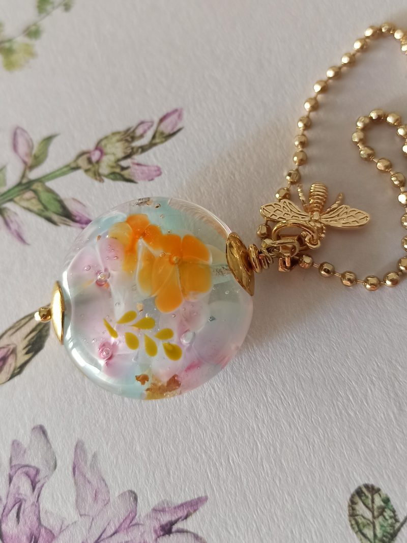 Perle pendentif forme "lentille", verre filé au chalumeau **P259** – Image 2