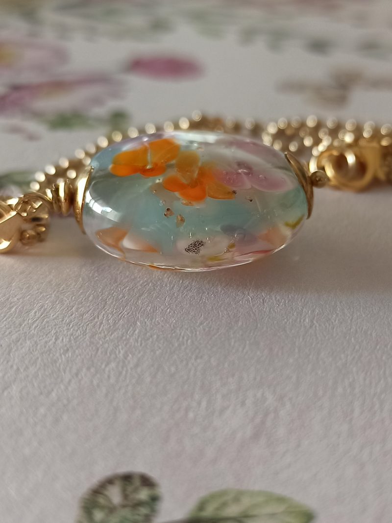 Perle pendentif forme "lentille", verre filé au chalumeau **P259** – Image 3