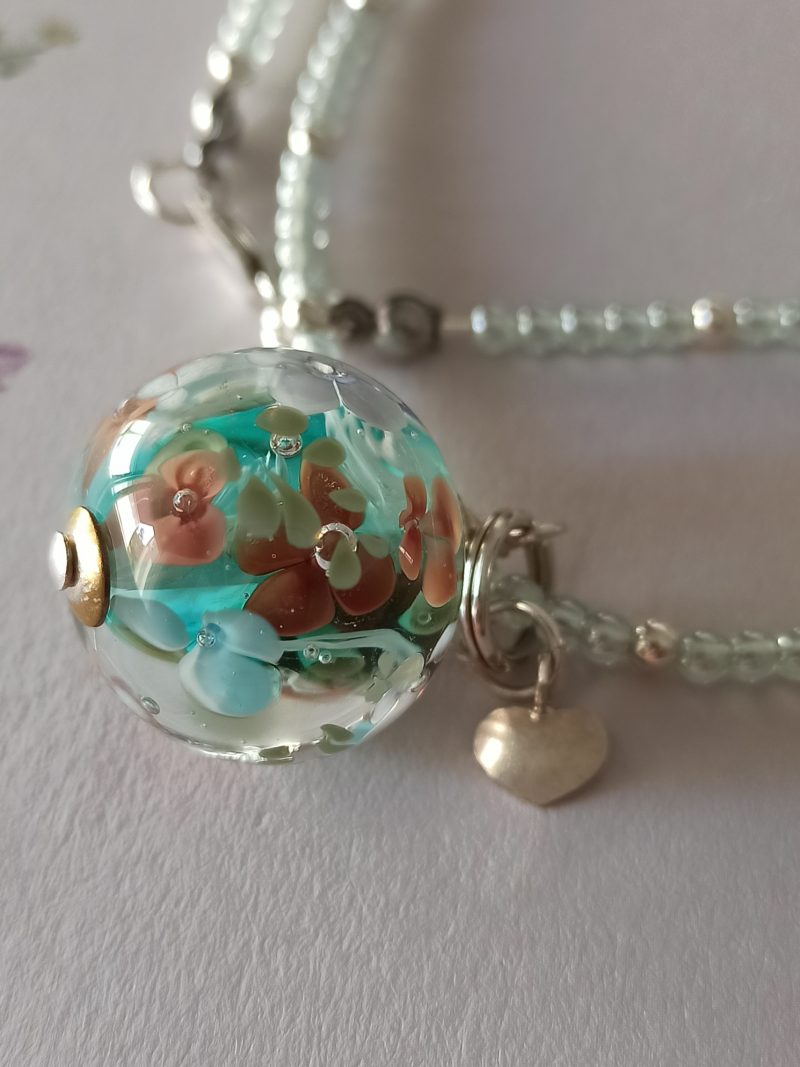Pendentif perle florale en verre filé - P268 – Image 2